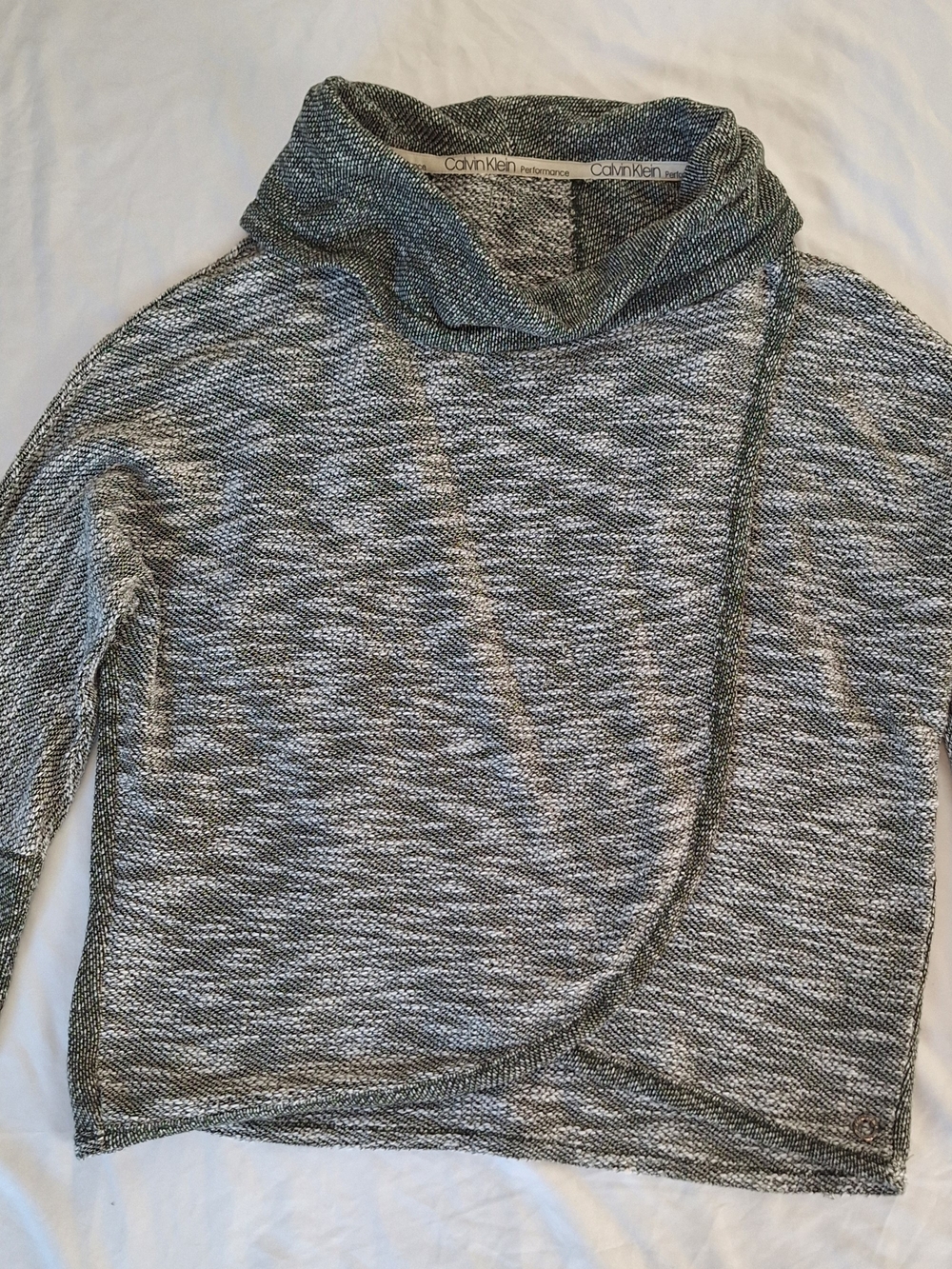 Calvin Klein Performance Marled Knit Crossover Wrap Sweater Gray and White XL